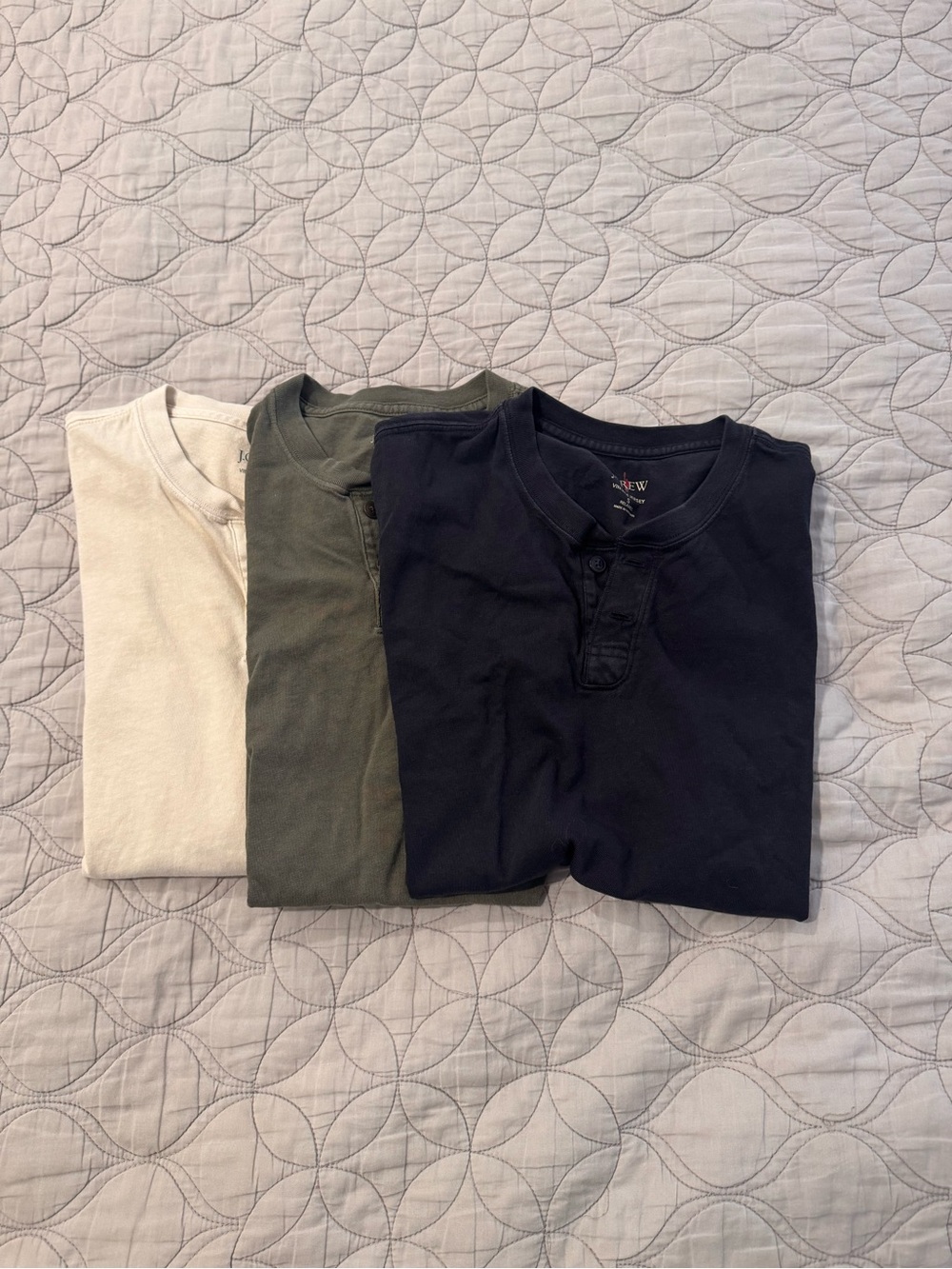 J. Crew Short-Sleeve Henley Trio in Navy, Olive, Cream